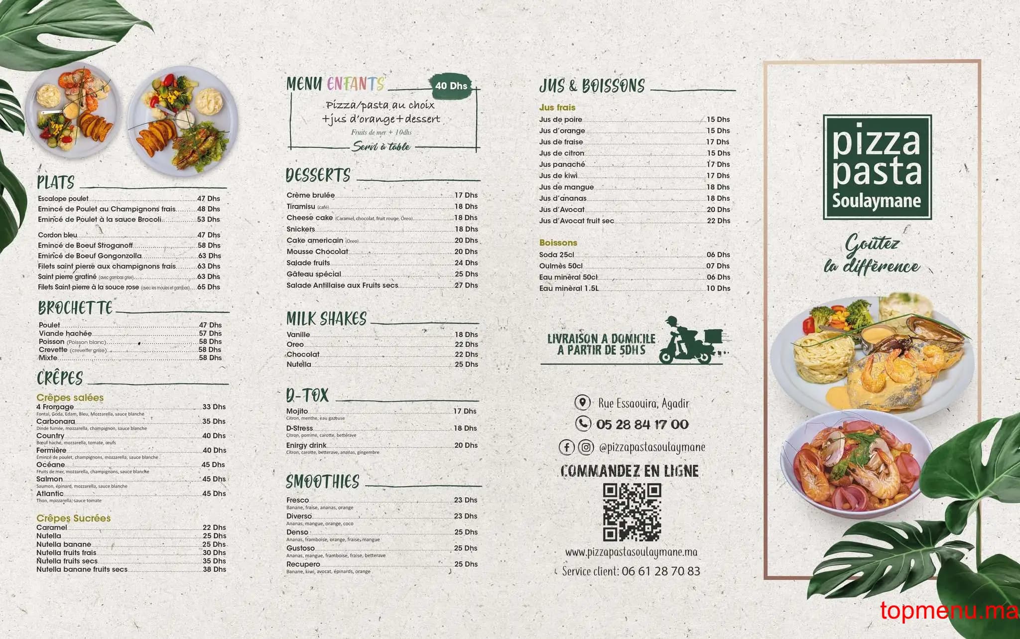 Restaurant Pizza Pasta Soulaymane menu page 1 Pizza Pasta Soulaymane menu page 1
