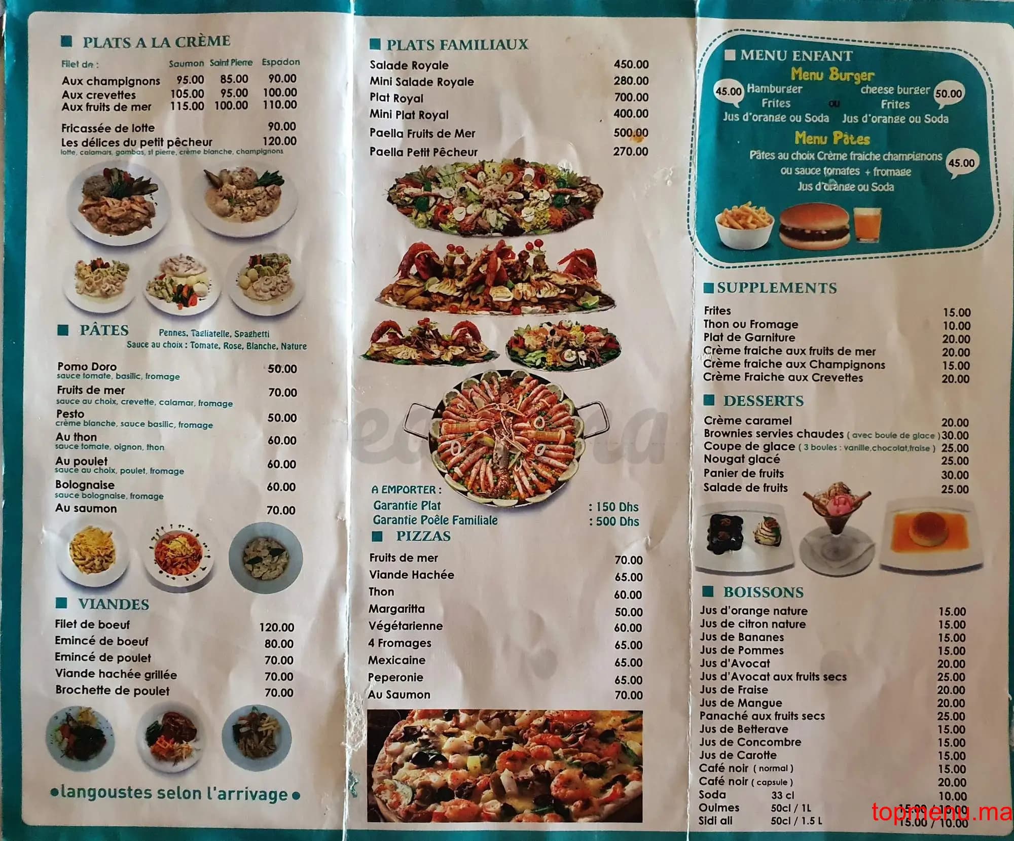 Restaurant Le petit pêcheur – Cité El houda menu page 2 Le petit pêcheur – Cité El houda menu page 2