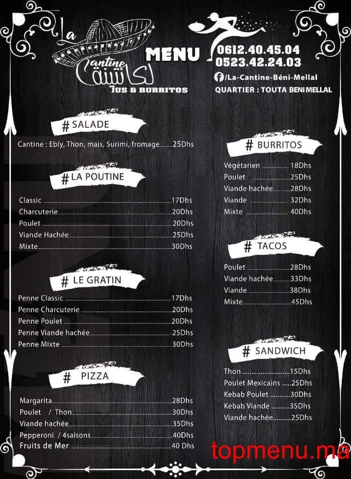 Restaurant La Cantine menu page 1 La Cantine menu page 1