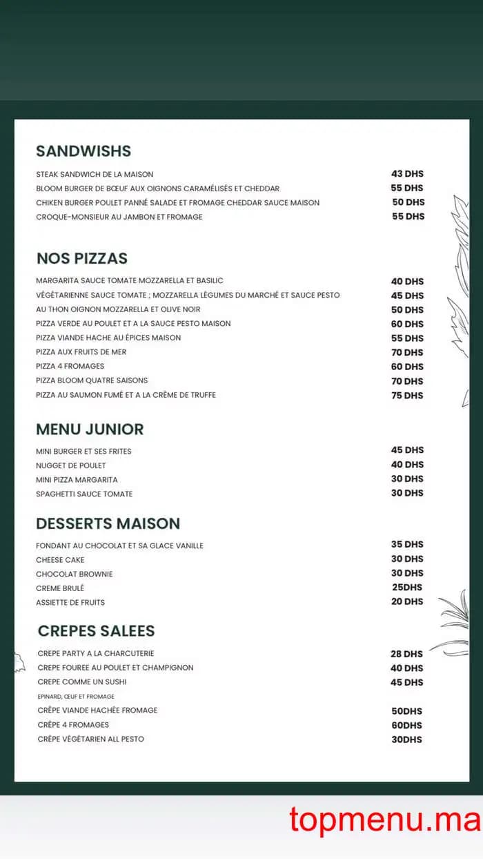 Restaurant Bloom Tree menu page 4 Bloom Tree menu page 4