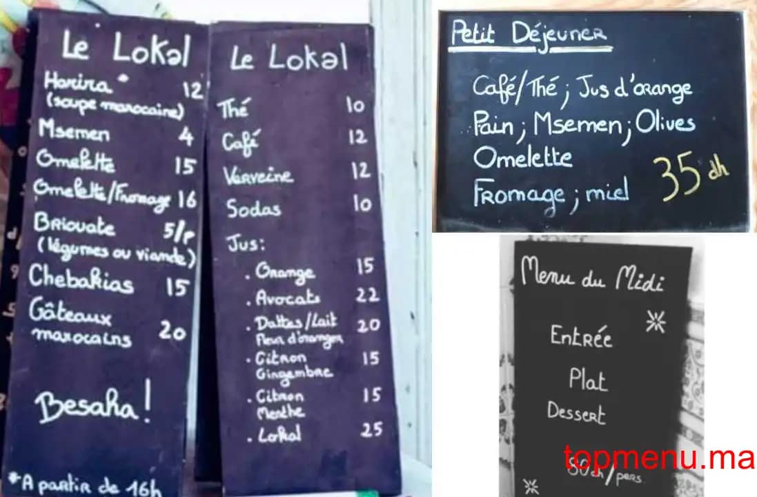 Restaurant Le Lokal menu page 1 Le Lokal menu page 1