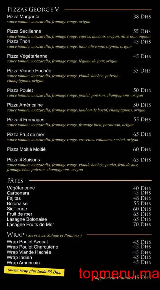 Restaurant Café George V menu page 1 Café George V menu page 1