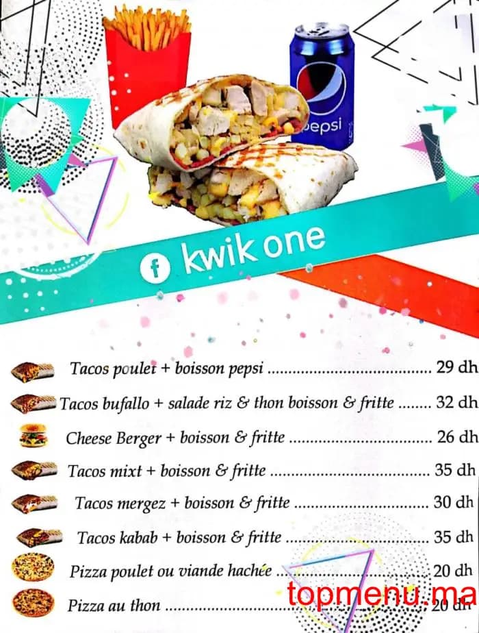 Restaurant Kwik One Tacos menu page 1 Kwik One Tacos menu page 1