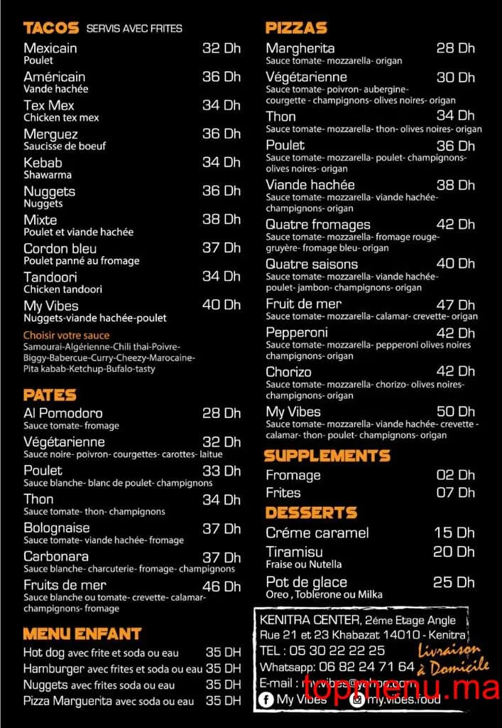 Restaurant My Vibes menu page 1 My Vibes menu page 1