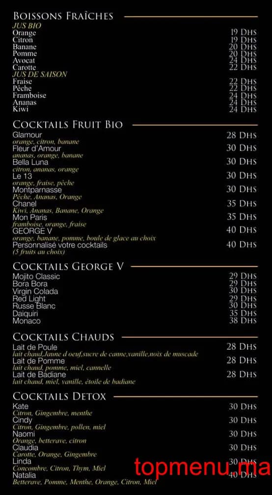 Restaurant Café George V menu page 6 Café George V menu page 6