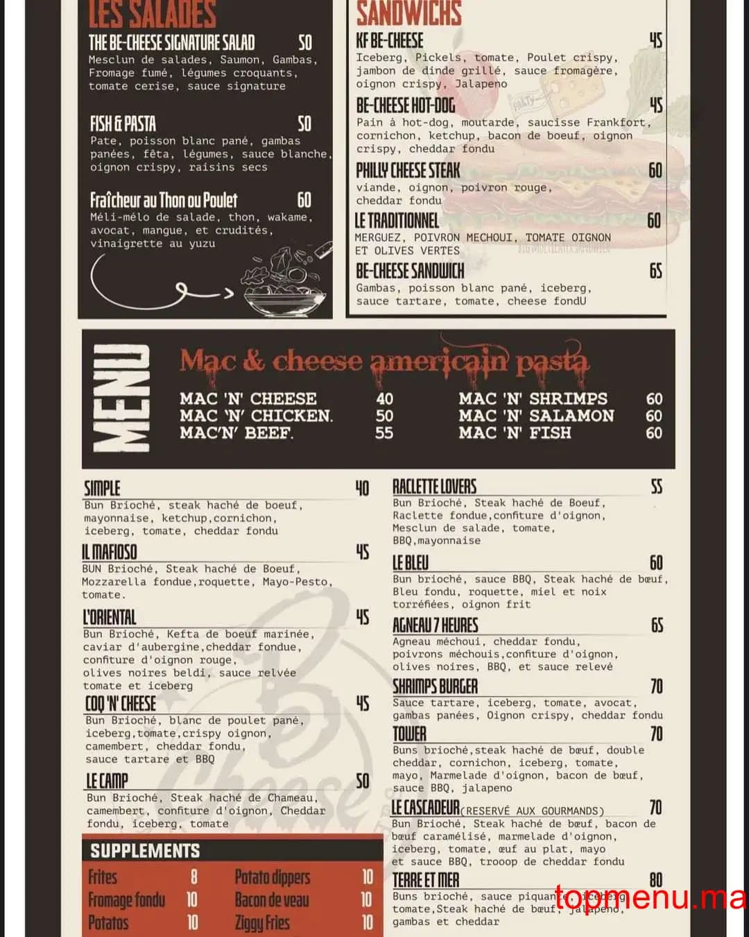 Restaurant Be cheese menu page 1 Be cheese menu page 1