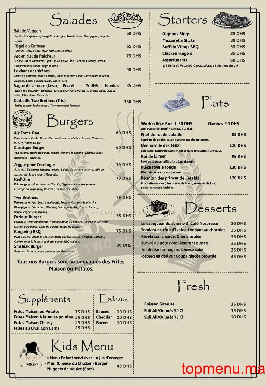 Restaurant Two Brothers menu page 1 Two Brothers menu page 1