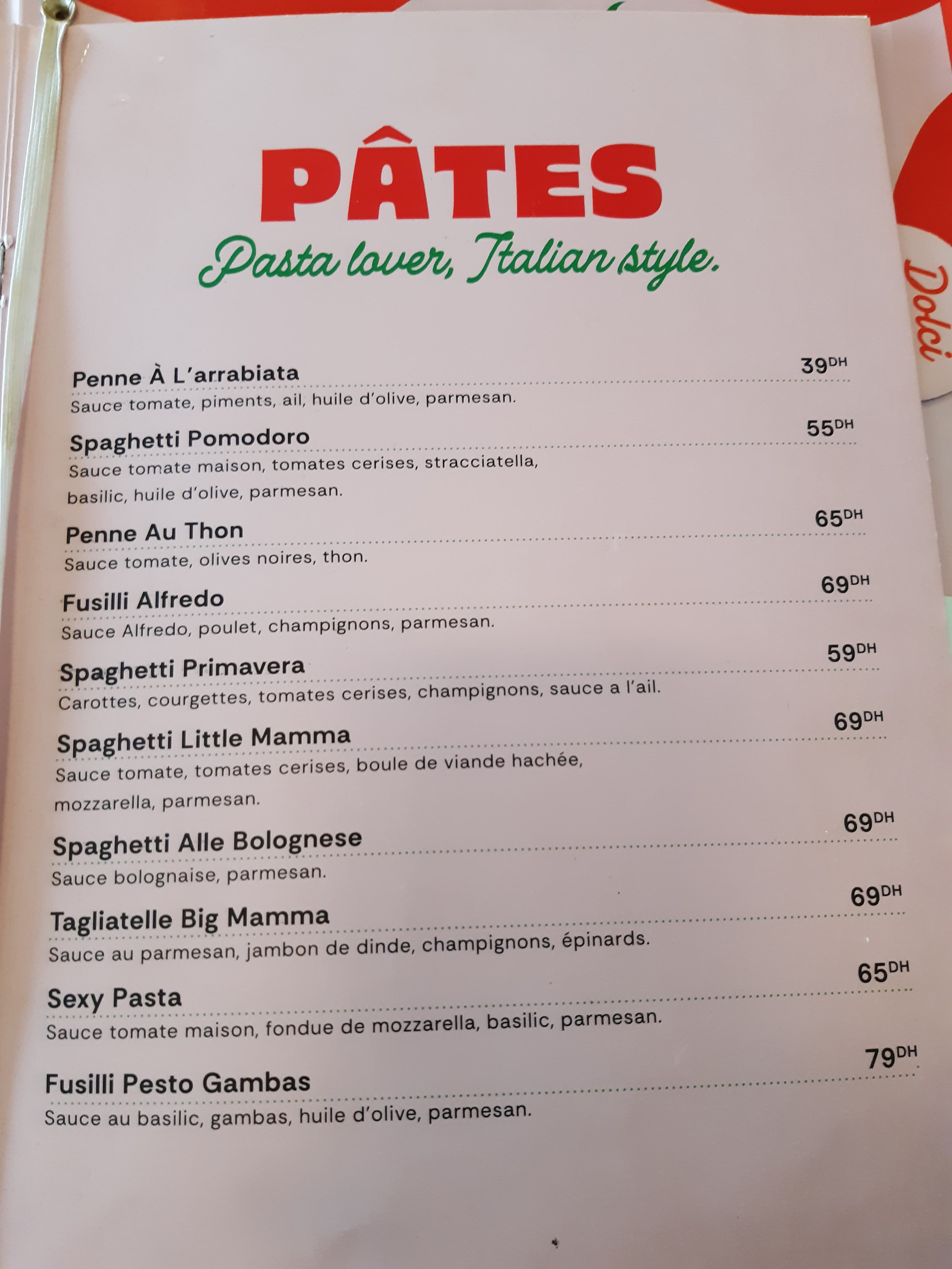 Little Mamma Jnane Californie menu page 1