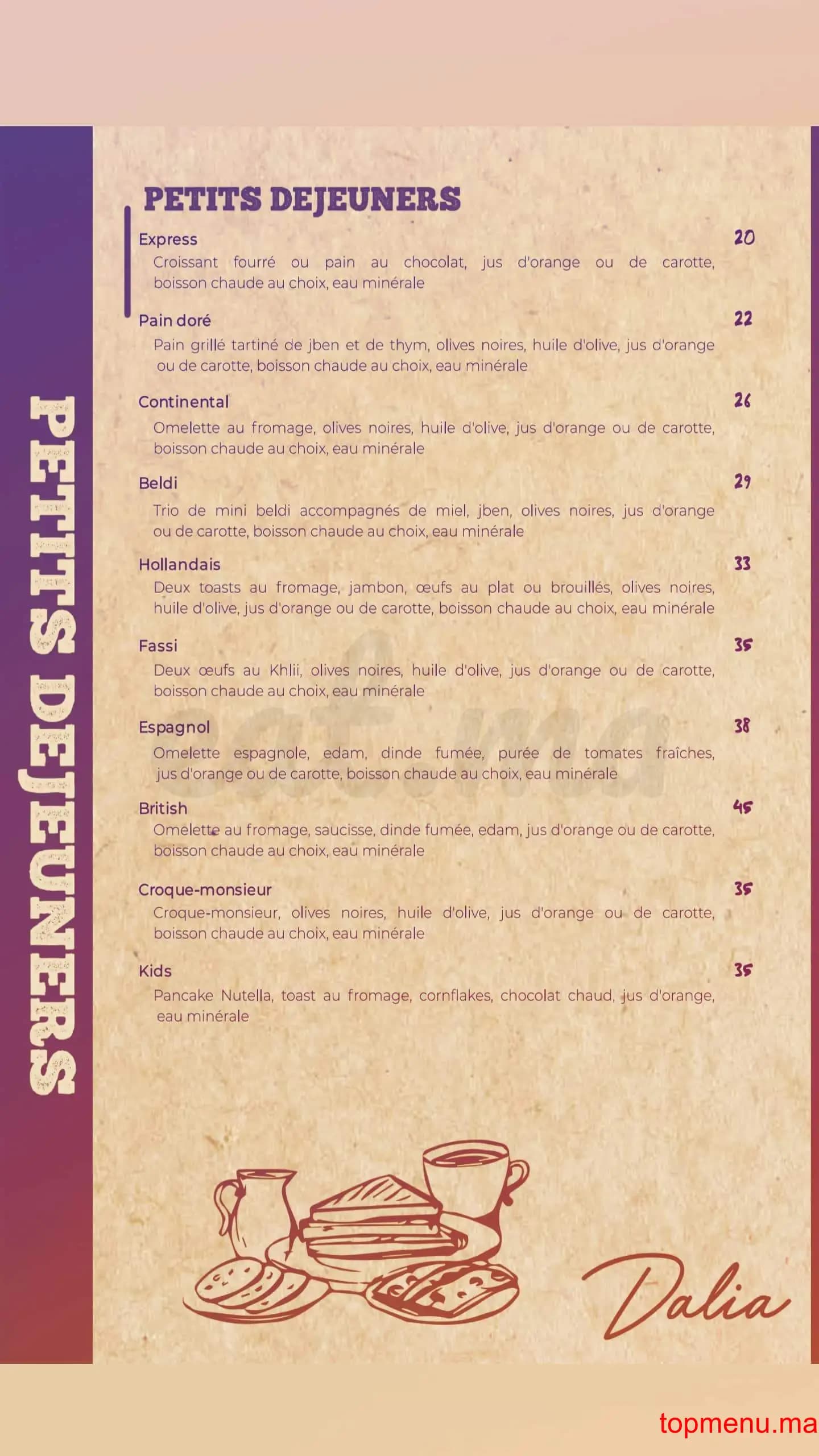 Dalia menu page 1