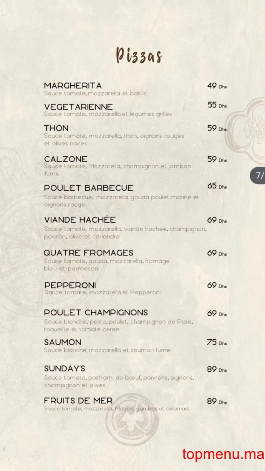 Sunday’s menu page 2