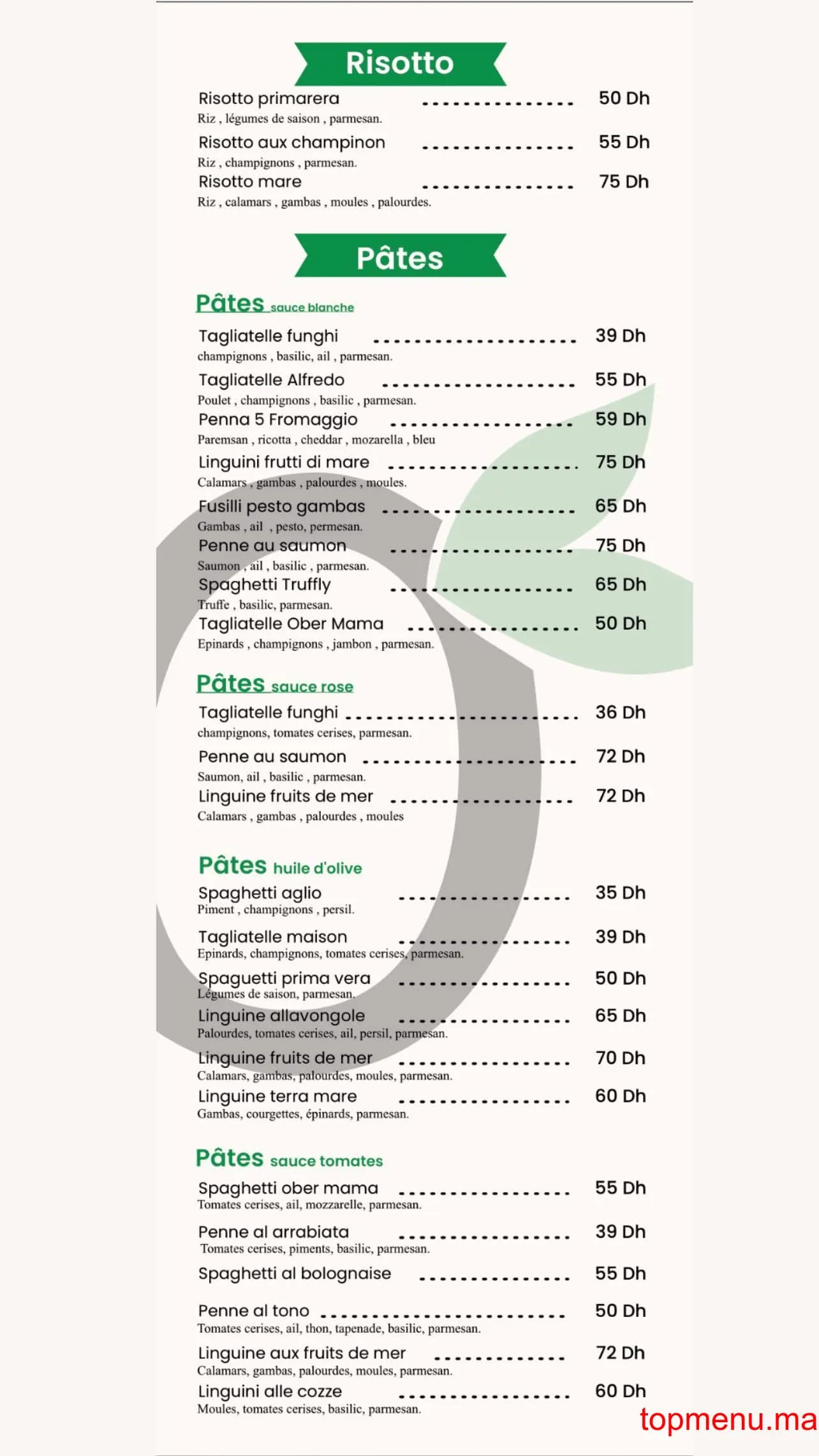 Ober Mamma menu page 2