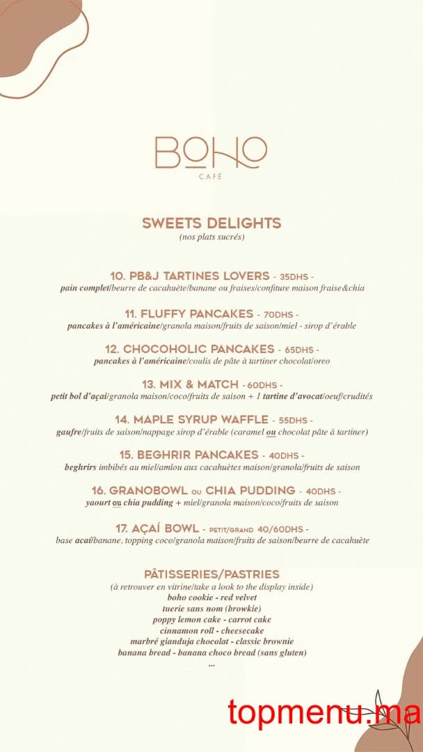 BOHO CAFE menu page 2