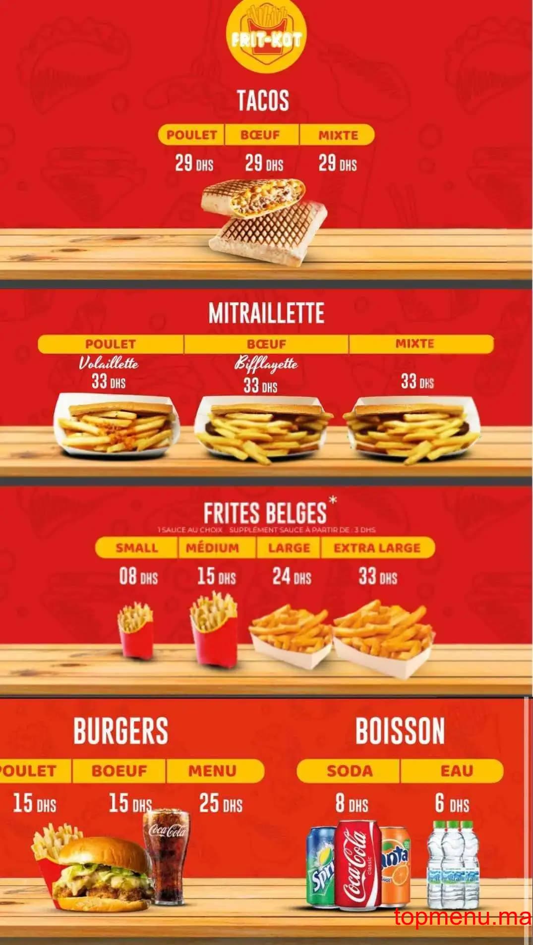 Fritkot قائمة الطعام page 1