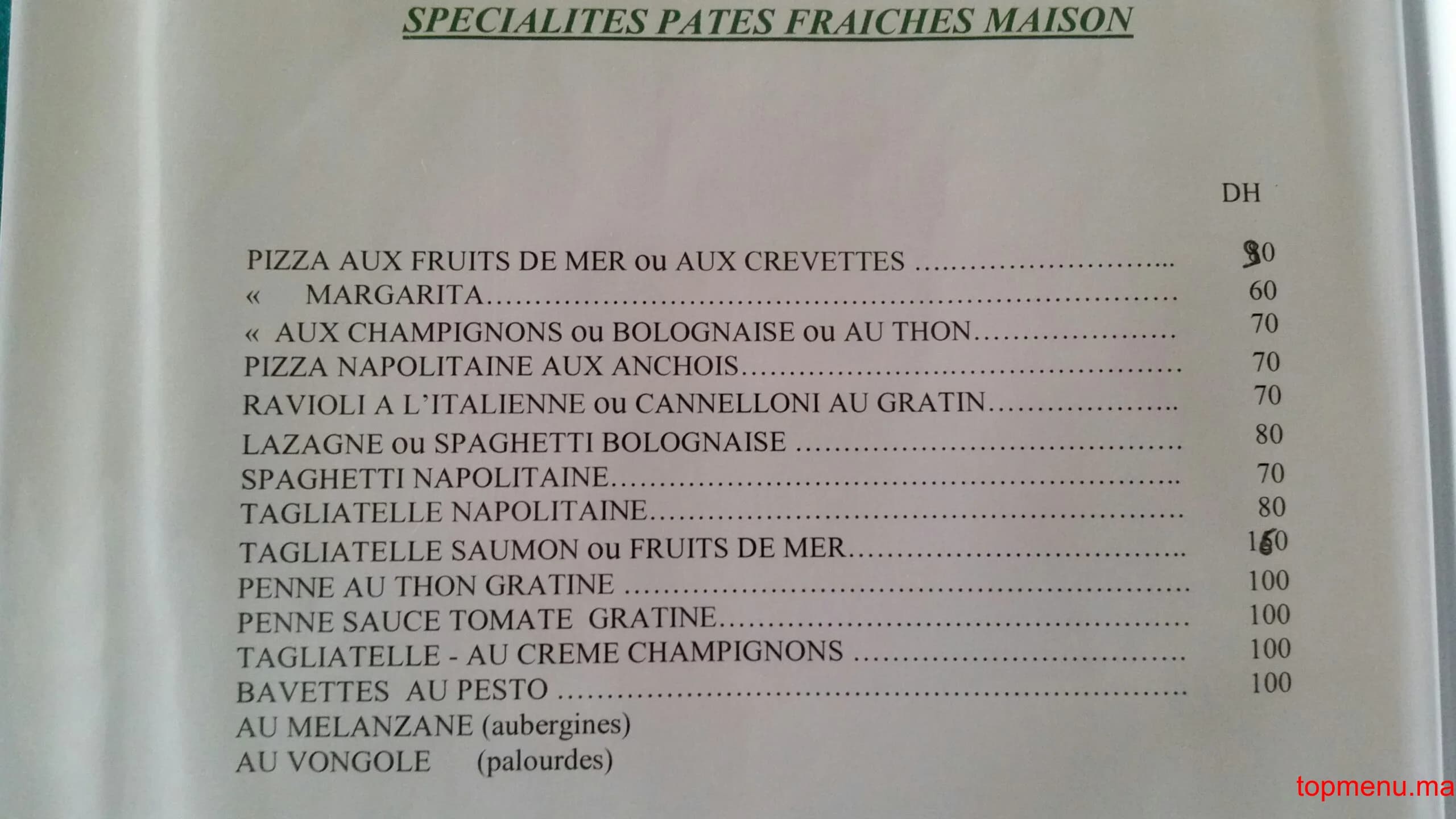 San Remo menu page 1