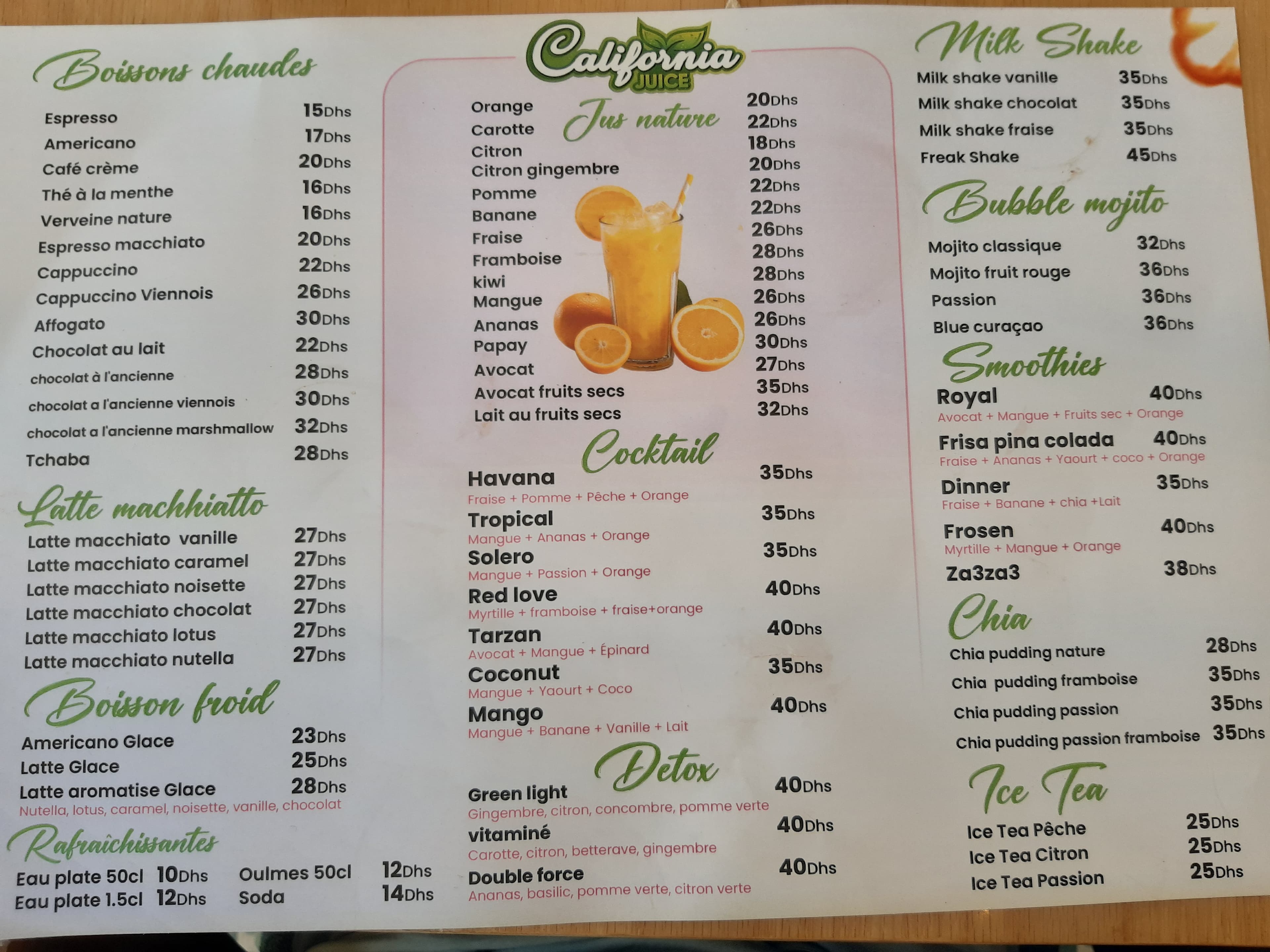 California juice menu page 1