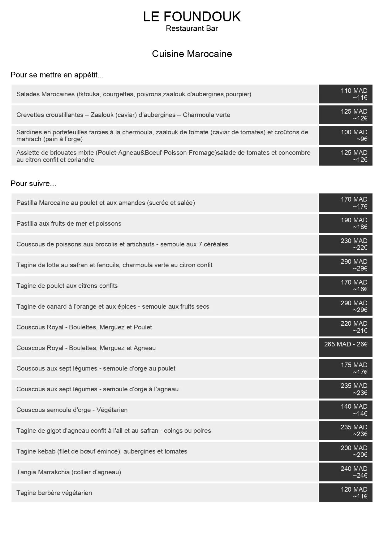Le Foundouk menu page 2