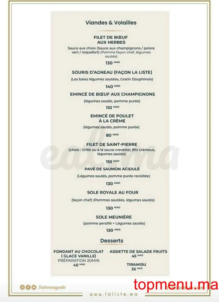 Restaurant La liste Agadir menu page 5 La liste Agadir menu page 5