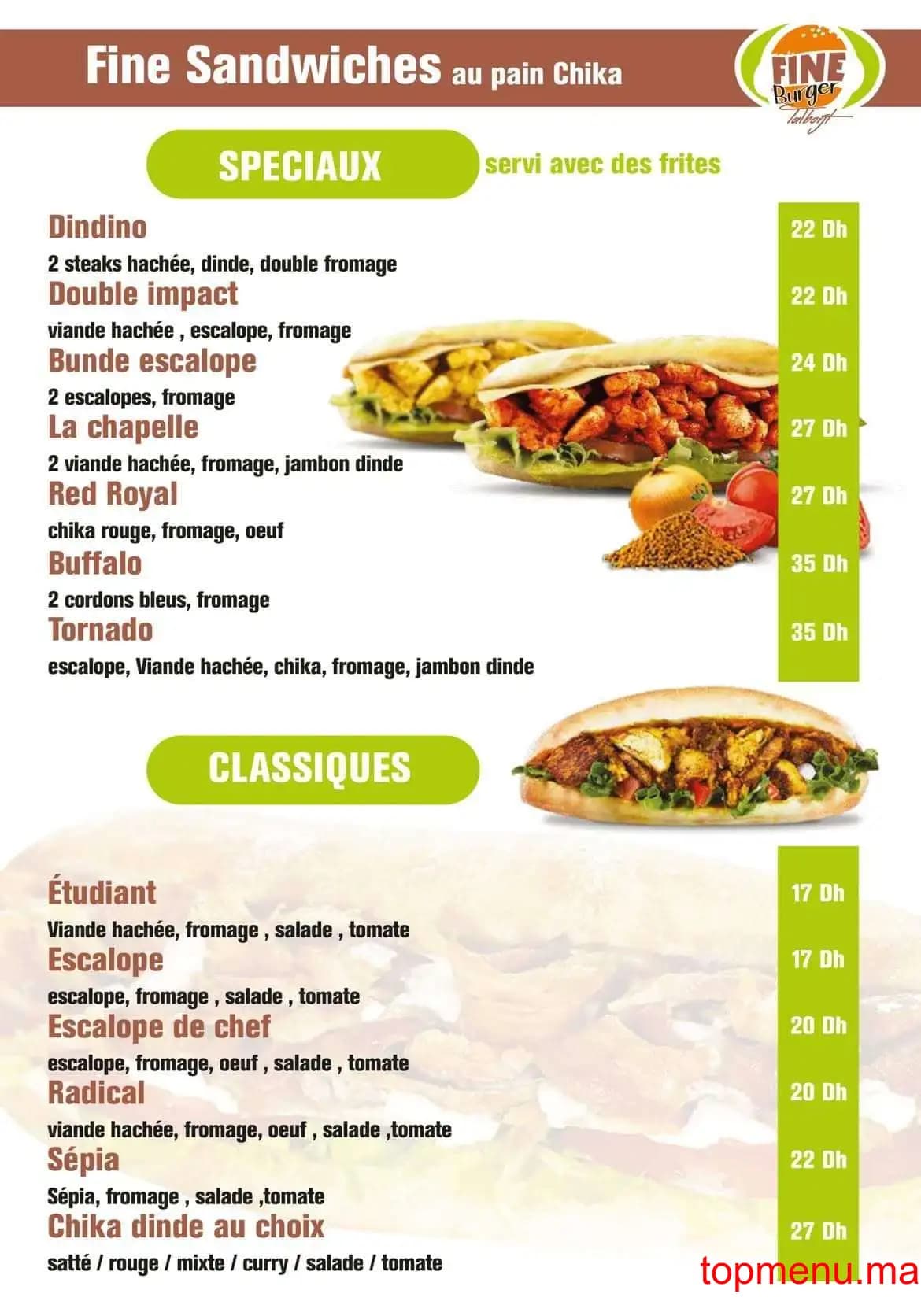 Restaurant Fine Burger Talborjt menu page 3 Fine Burger Talborjt menu page 3