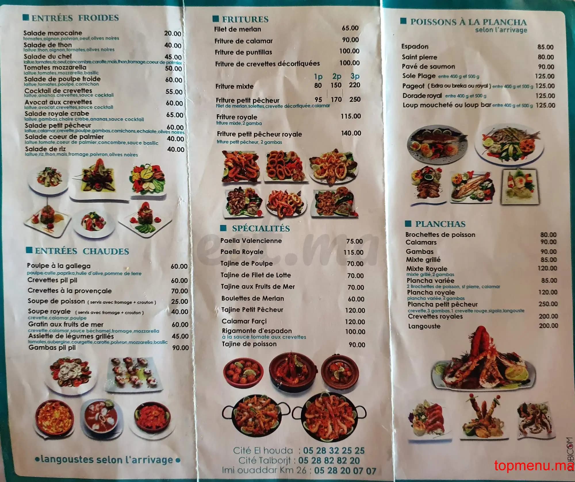 Restaurant Le petit pêcheur Imi Ouaddar Km 25 menu page 1 Le petit pêcheur Imi Ouaddar Km 25 menu page 1