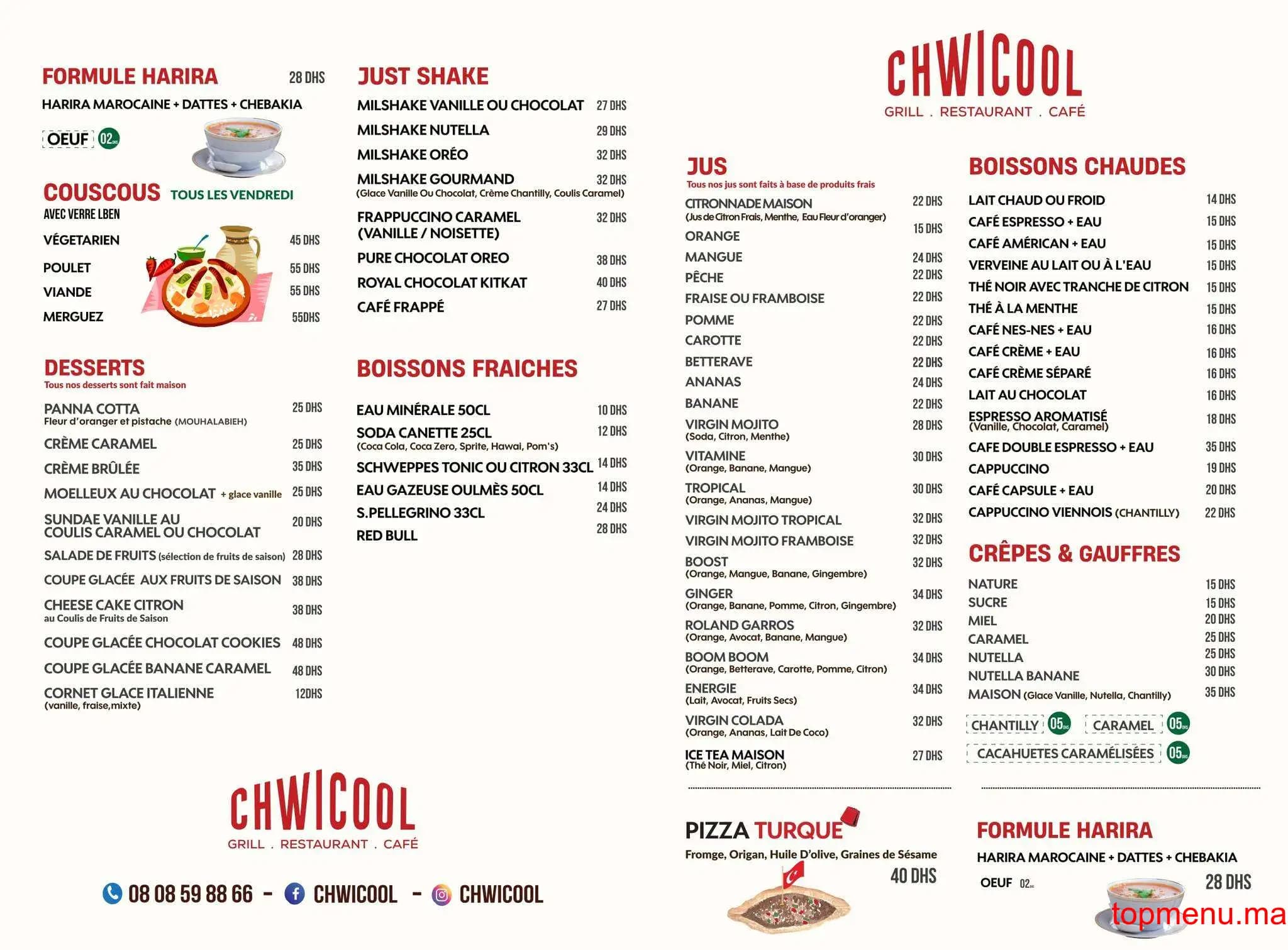 Restaurant Chwi Cool menu page 2 Chwi Cool menu page 2