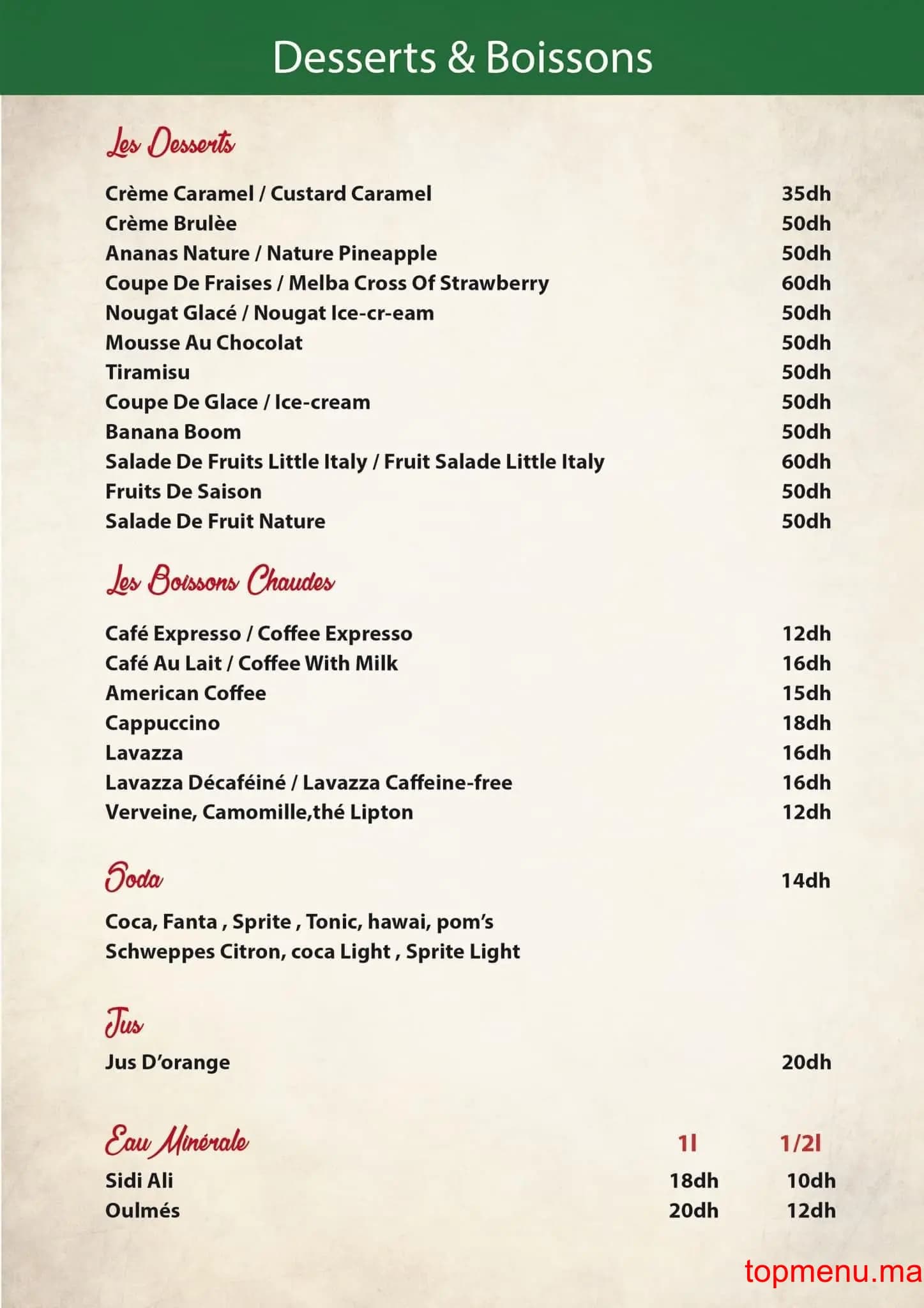 Restaurant Little Italy menu page 1 Little Italy menu page 1