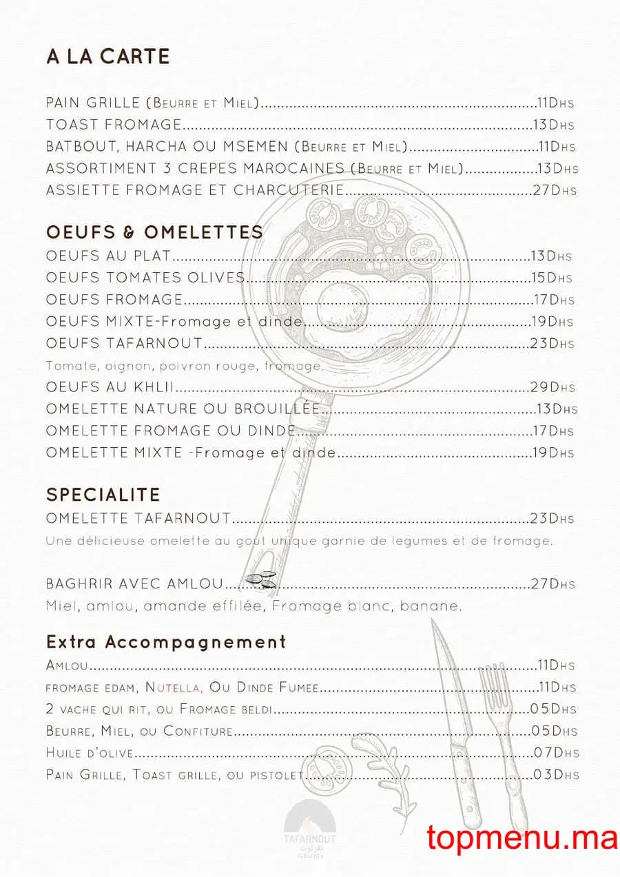 Restaurant Tafarnout menu page 2 Tafarnout menu page 2