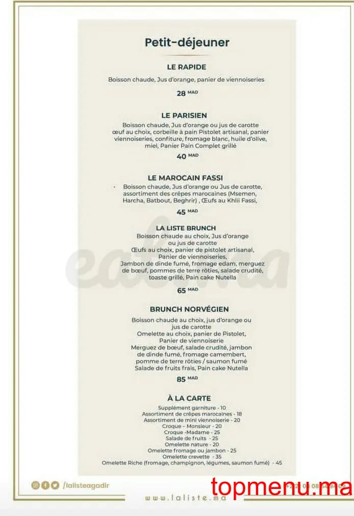 Restaurant La liste Agadir menu page 2 La liste Agadir menu page 2
