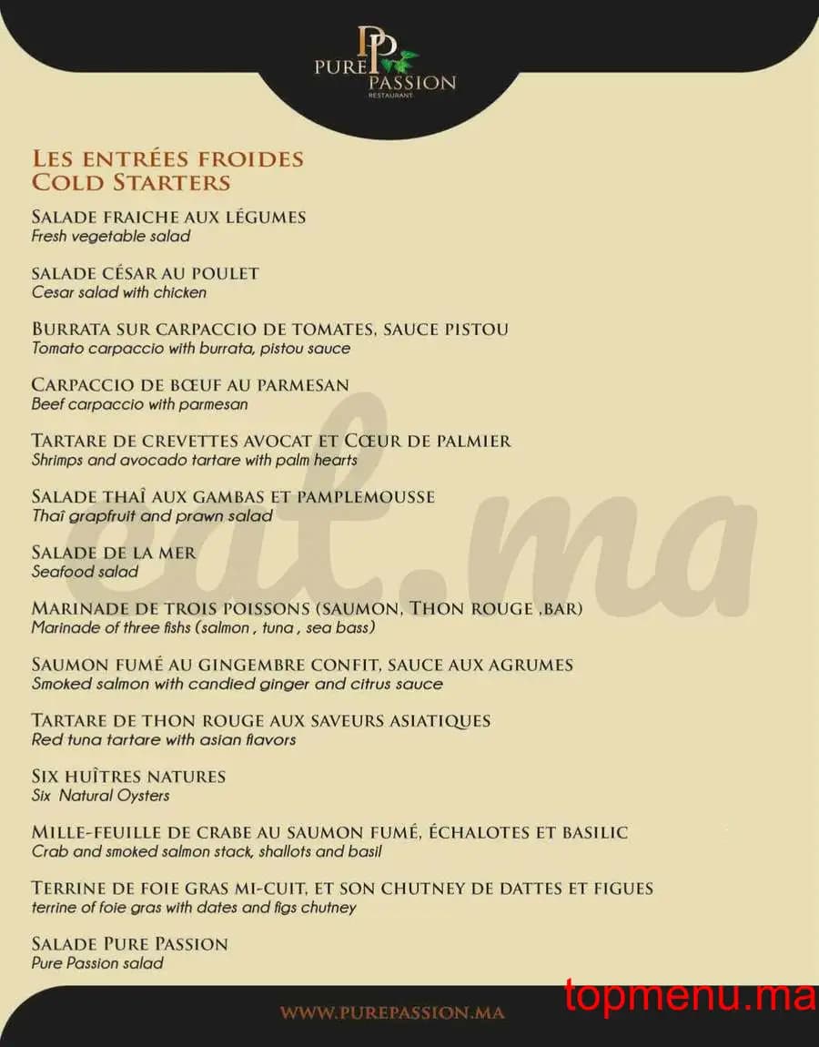 Restaurant Pure Passion menu page 2 Pure Passion menu page 2