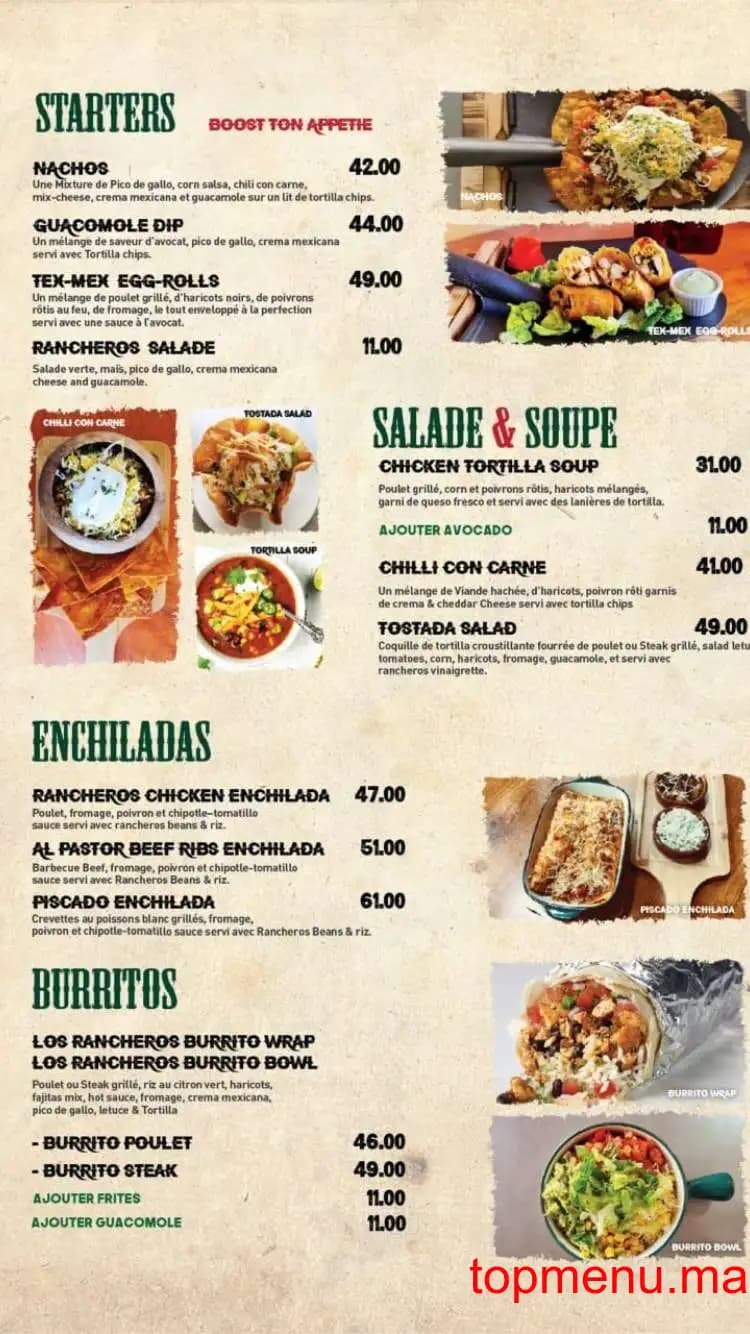 Restaurant Rancheros menu page 1 Rancheros menu page 1