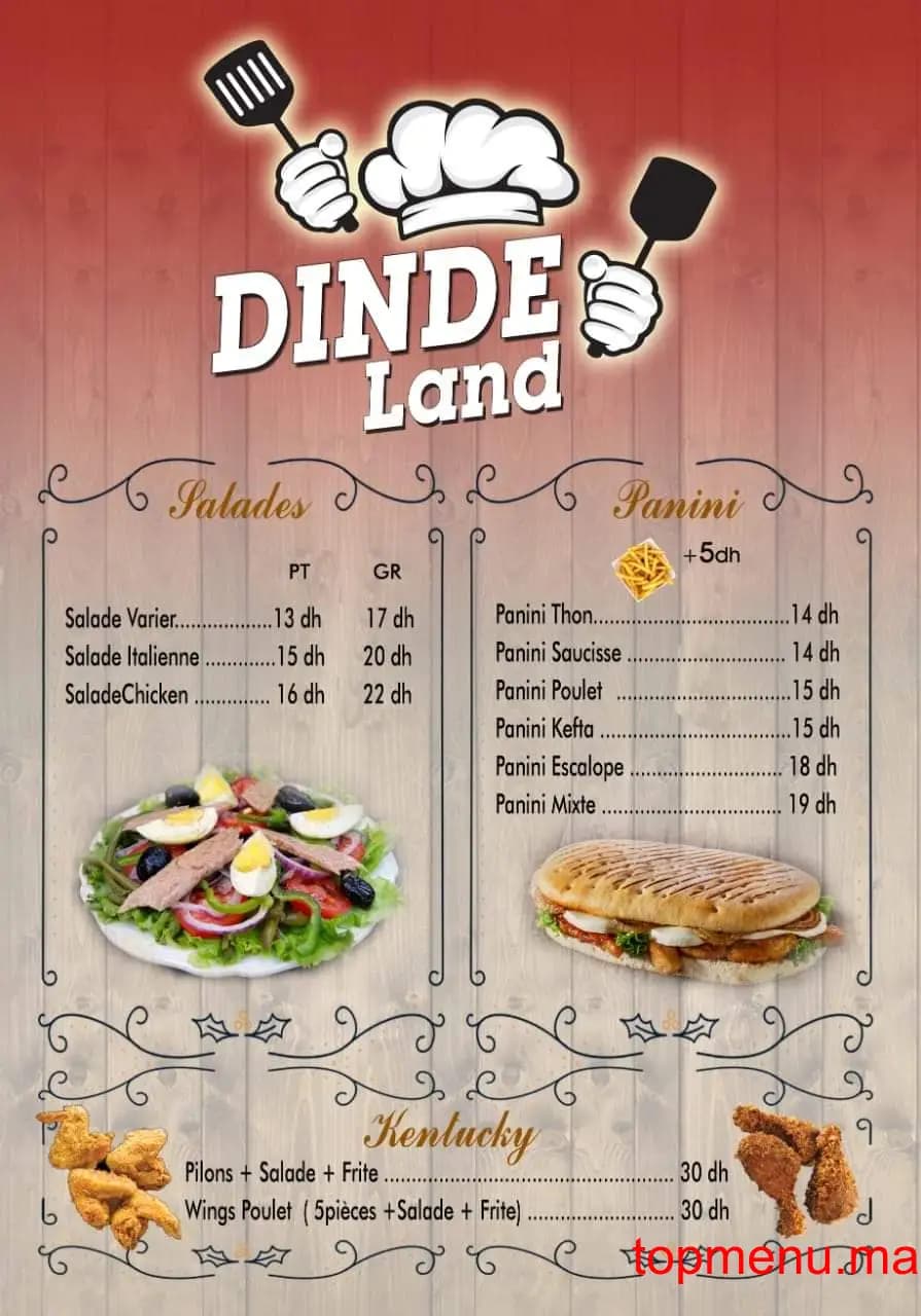 Restaurant Dinde Land menu page 1 Dinde Land menu page 1