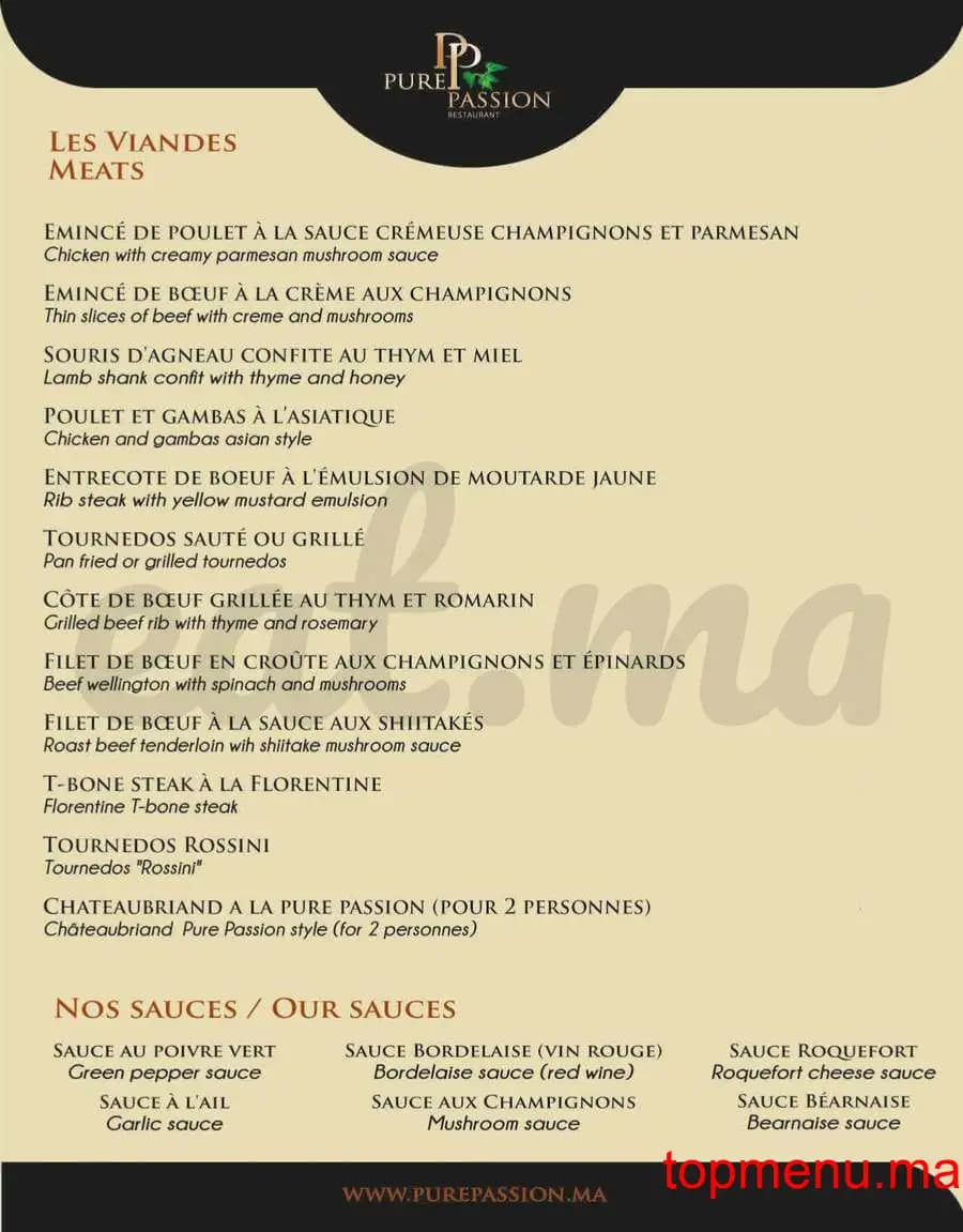 Restaurant Pure Passion menu page 3 Pure Passion menu page 3