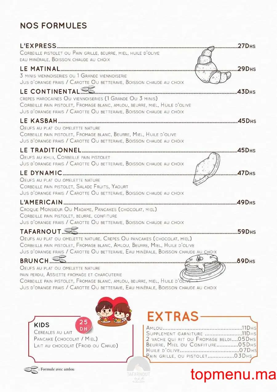 Restaurant Tafarnout menu page 1 Tafarnout menu page 1