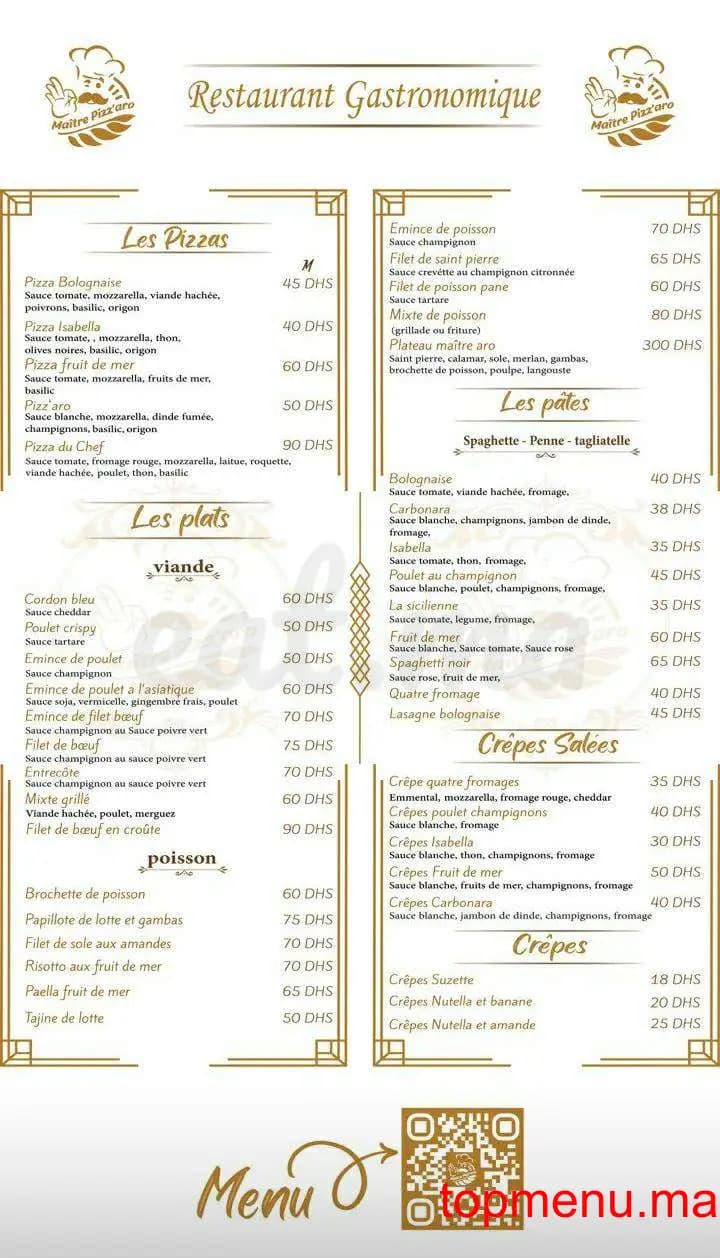 Restaurant Maître Pizzaro menu page 1 Maître Pizzaro menu page 1