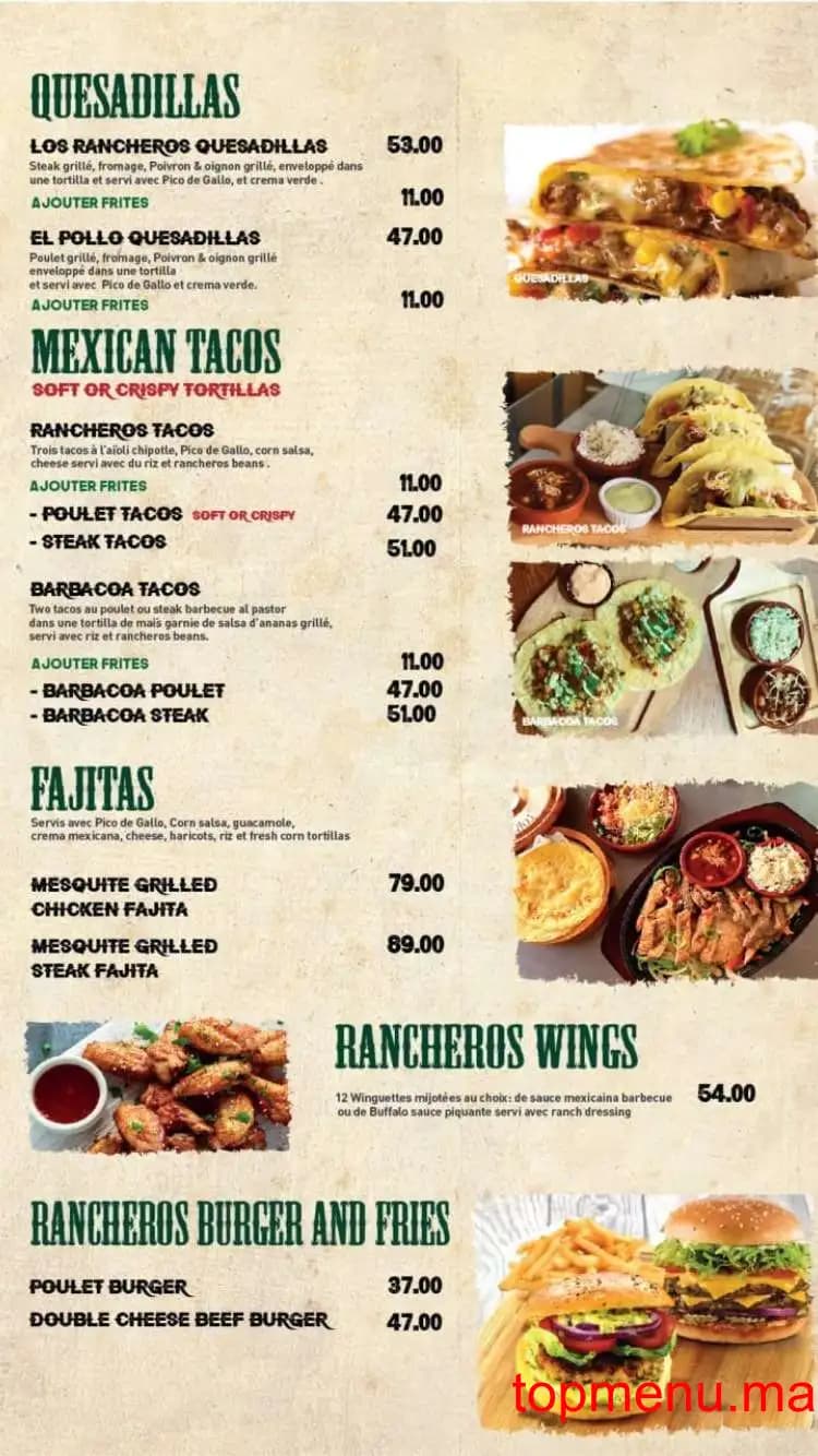 Restaurant Rancheros menu page 2 Rancheros menu page 2