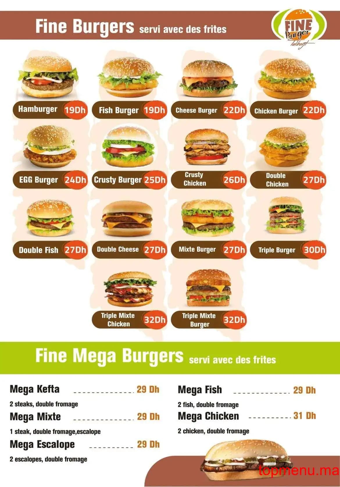 Restaurant Fine Burger Talborjt menu page 6 Fine Burger Talborjt menu page 6