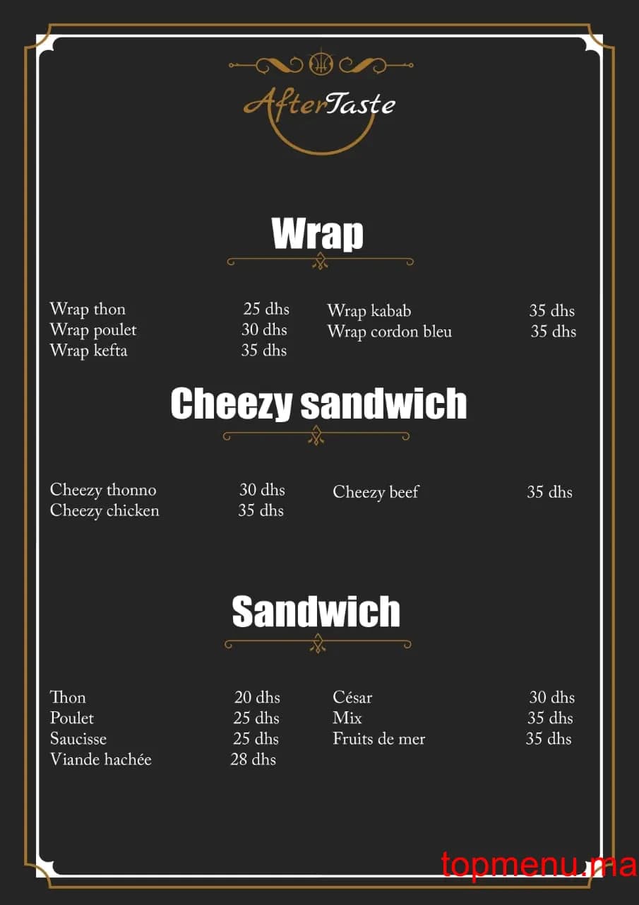 Restaurant Aftertaste menu page 6 Aftertaste menu page 6