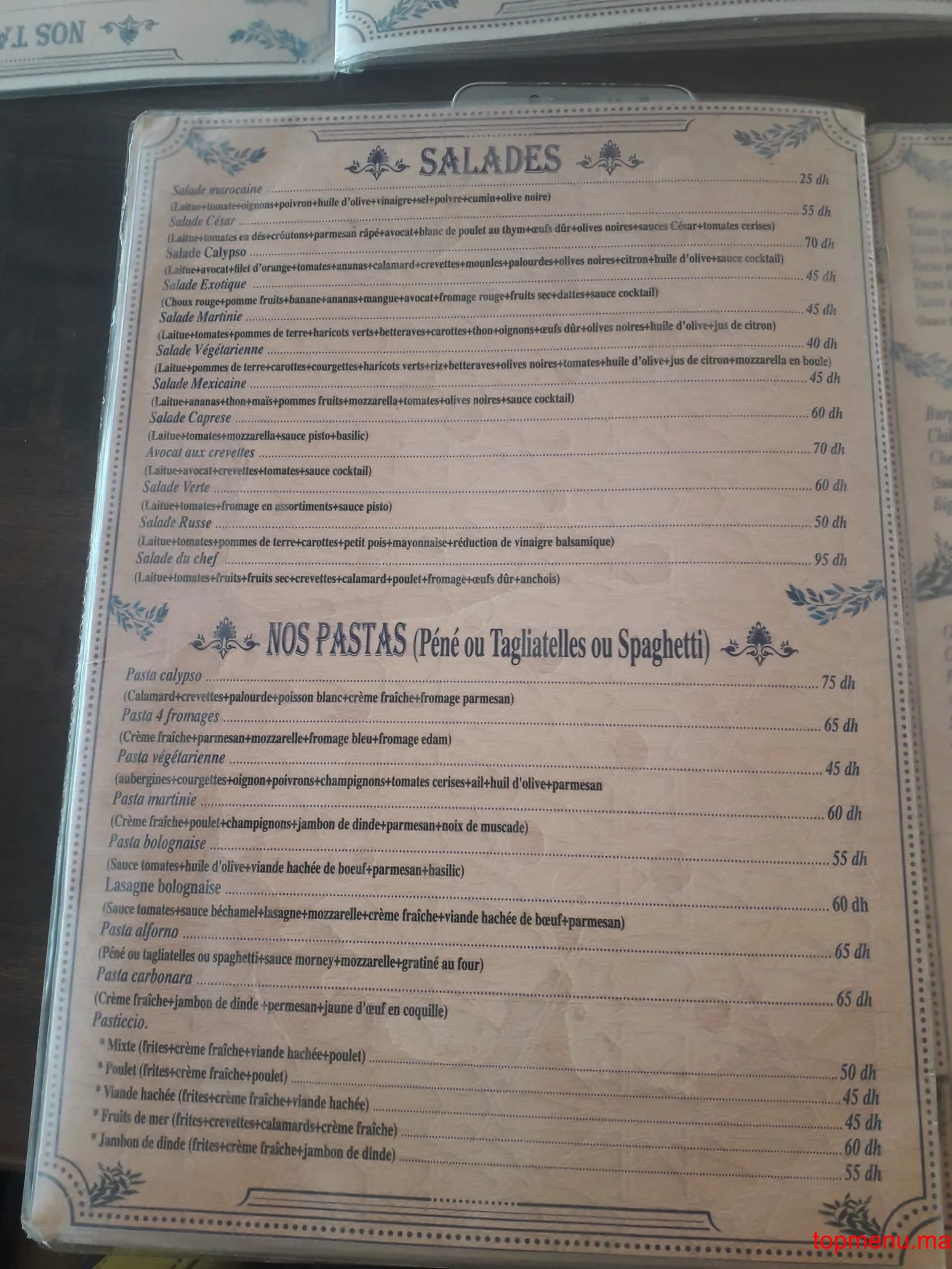 Restaurant Calypso Medina menu page 5 Calypso Medina menu page 5