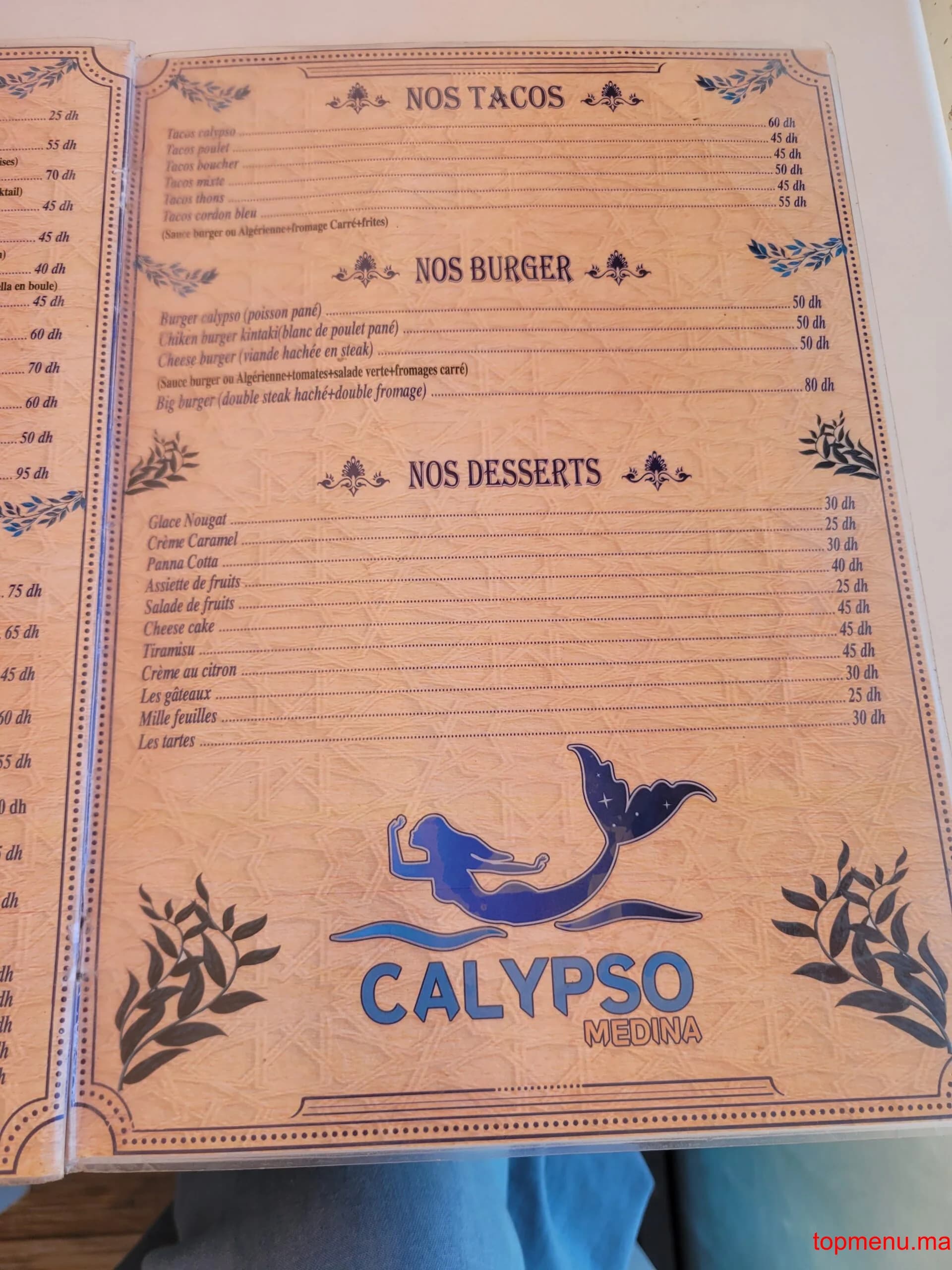 Restaurant Calypso Medina menu page 4 Calypso Medina menu page 4