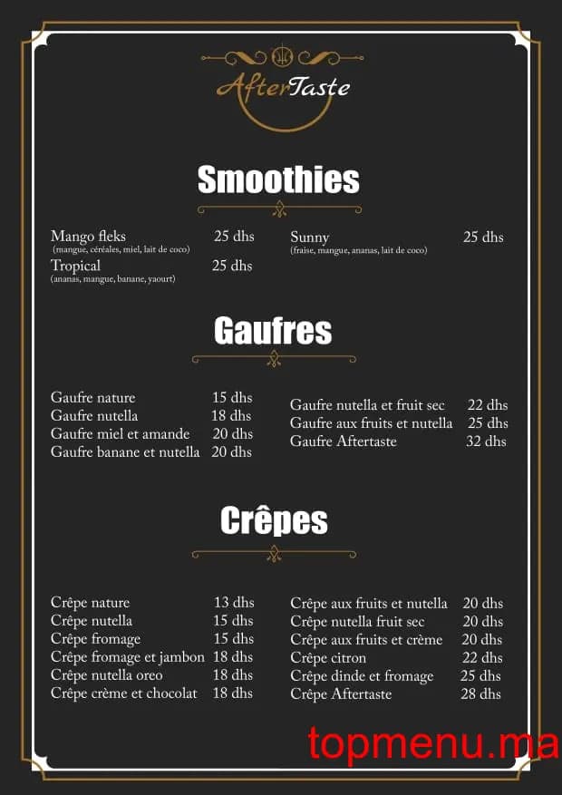 Restaurant Aftertaste menu page 2 Aftertaste menu page 2