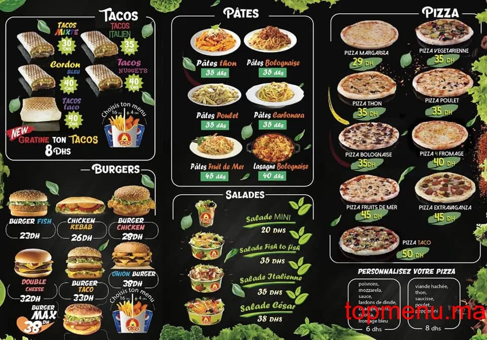 Restaurant TACO menu page 2 TACO menu page 2