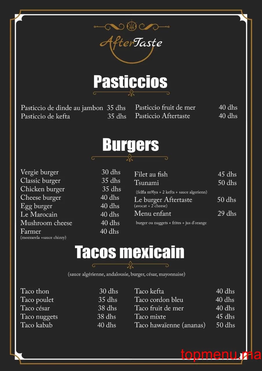 Restaurant Aftertaste menu page 8 Aftertaste menu page 8