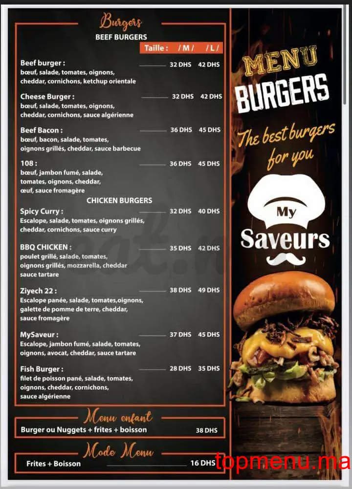 Restaurant My Saveurs menu page 1 My Saveurs menu page 1