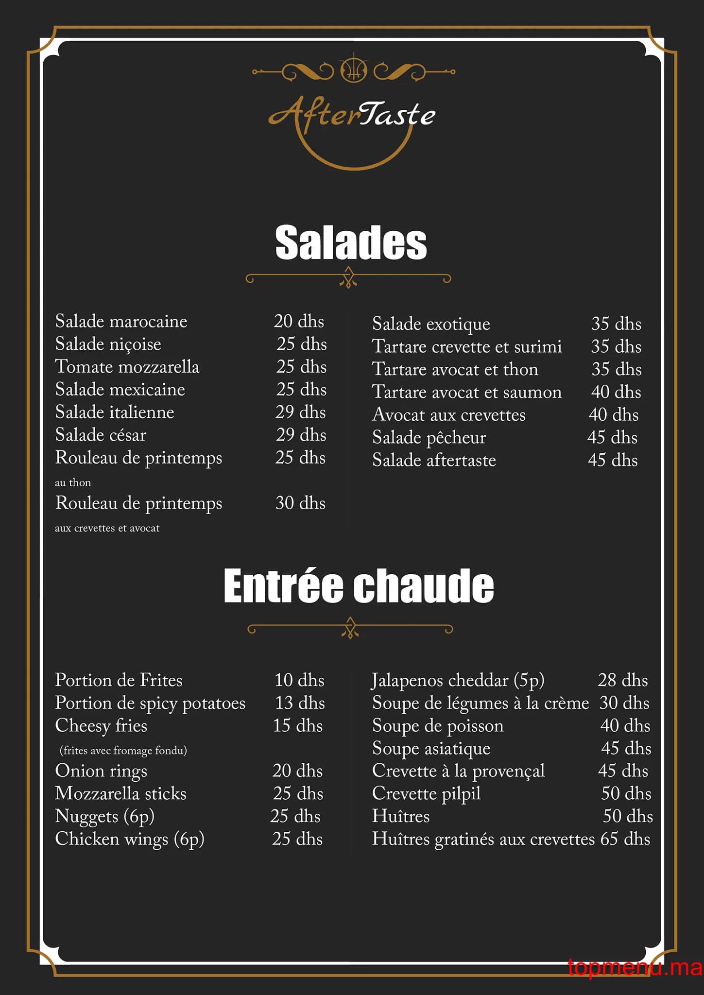 Restaurant Aftertaste menu page 1 Aftertaste menu page 1