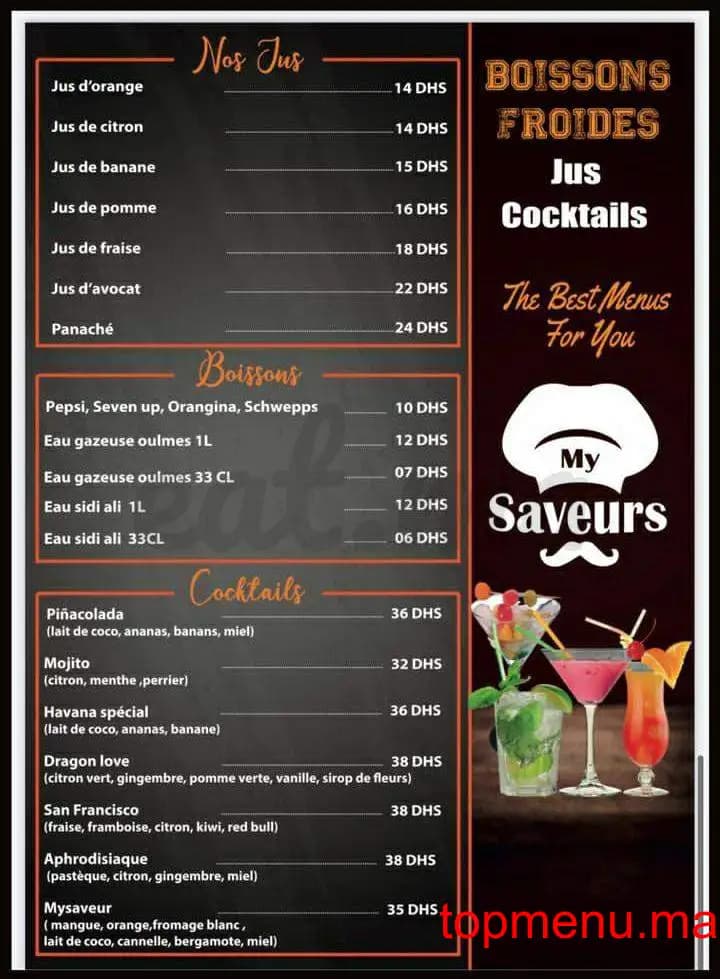 Restaurant My Saveurs menu page 3 My Saveurs menu page 3