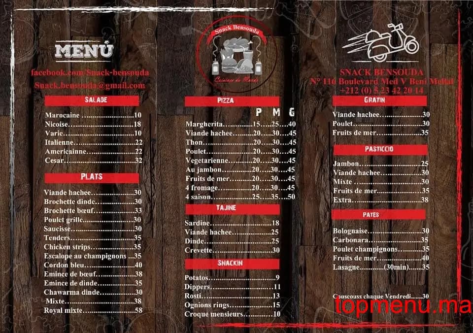 Restaurant Snack Bensouda menu page 2 Snack Bensouda menu page 2