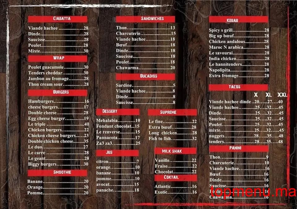 Restaurant Snack Bensouda menu page 1 Snack Bensouda menu page 1