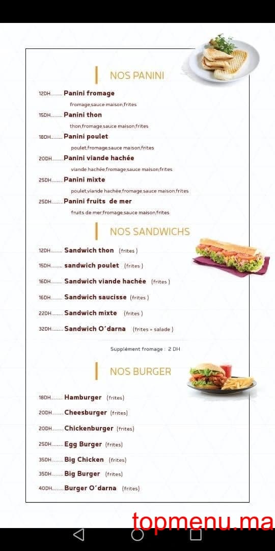 Restaurant O’DARNA menu page 2 O’DARNA menu page 2