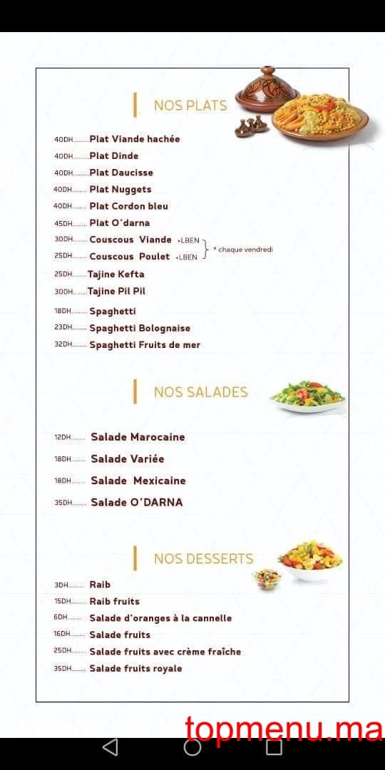 Restaurant O’DARNA menu page 3 O’DARNA menu page 3