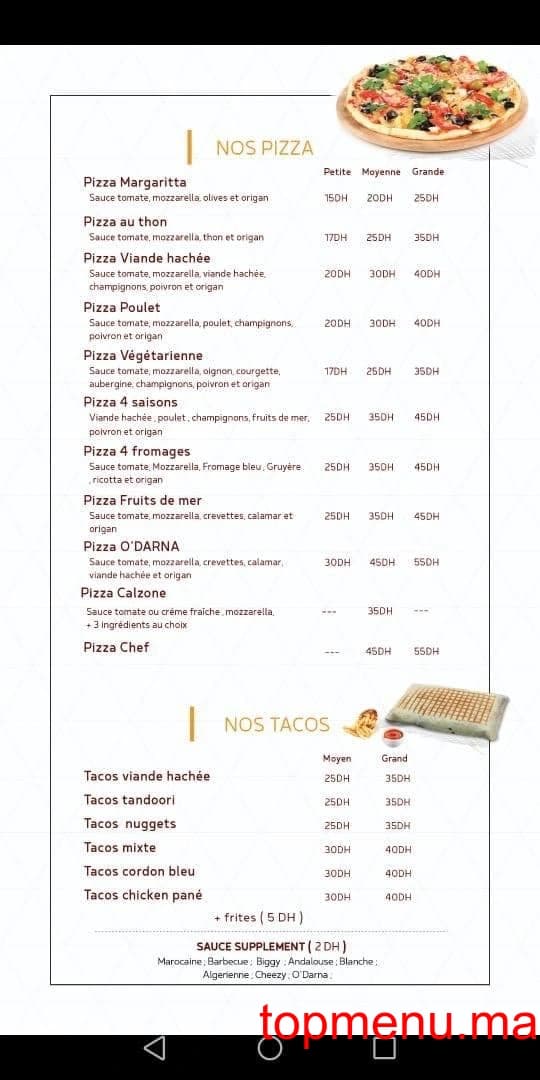 Restaurant O’DARNA menu page 1 O’DARNA menu page 1