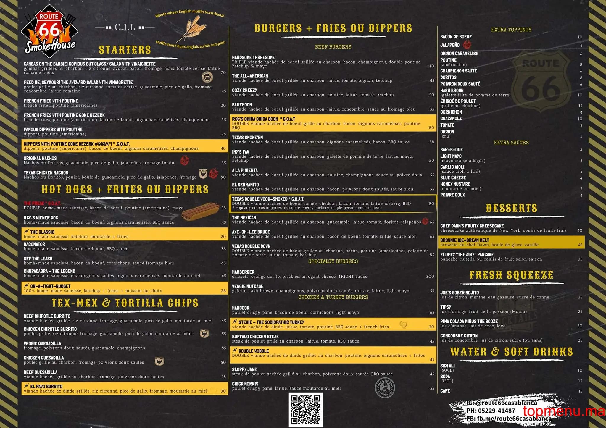 Restaurant Route US 66 menu page 1 Route US 66 menu page 1